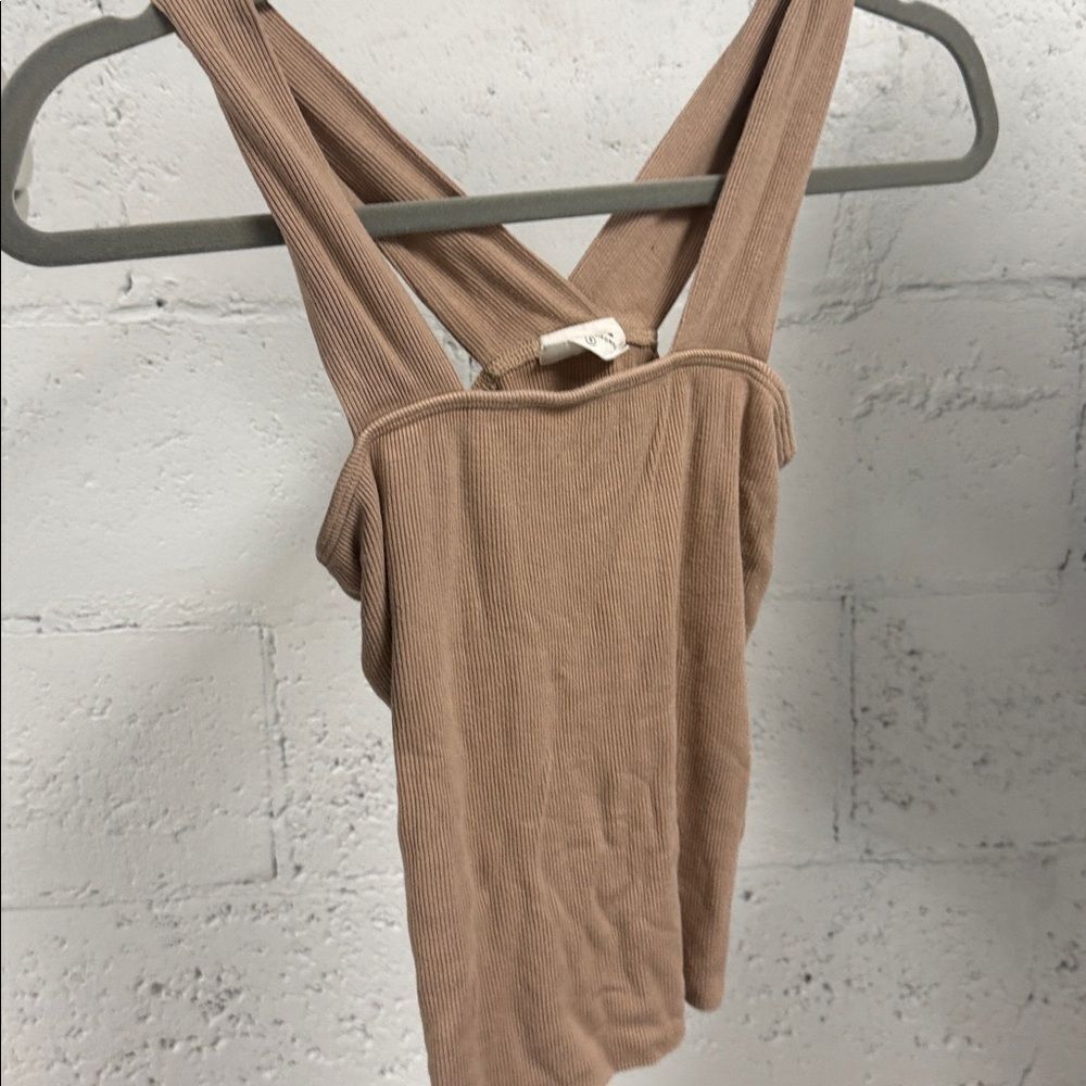 LNA Cross-Back Tan Ribbed Tank Top Size Small Crop LIKE NEW